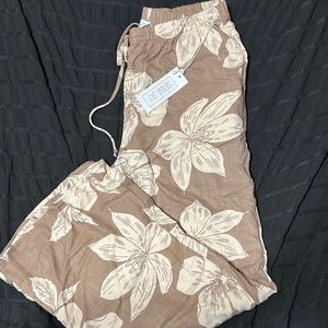 Sienna Sky Brown and Cream Track Pants with Floral Design